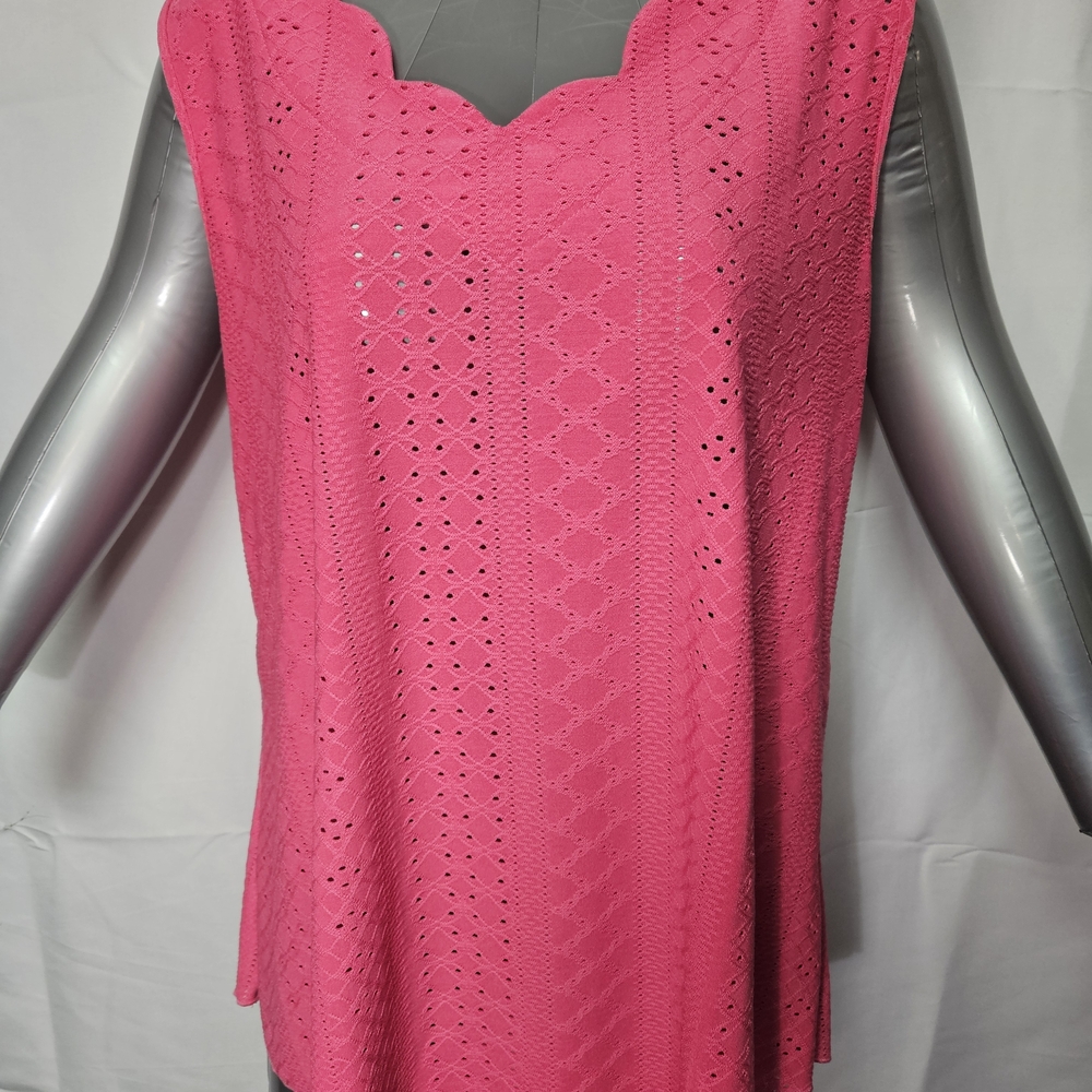 Eyelet Scallop Neck Sleeveless Tank Top - Pink